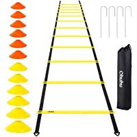 Ohuhu Juego de Entrenamiento Escalera de 12 peldaños con 12 Conos de Campo y 4 Clavos. Ideal para Juego de pies para…